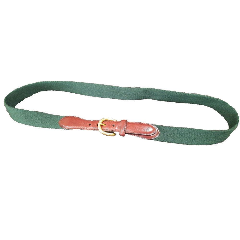 VTG Brighton Women's Belt 38706 SZ 38 Leather & Green Fabric Solid Brass Buckle